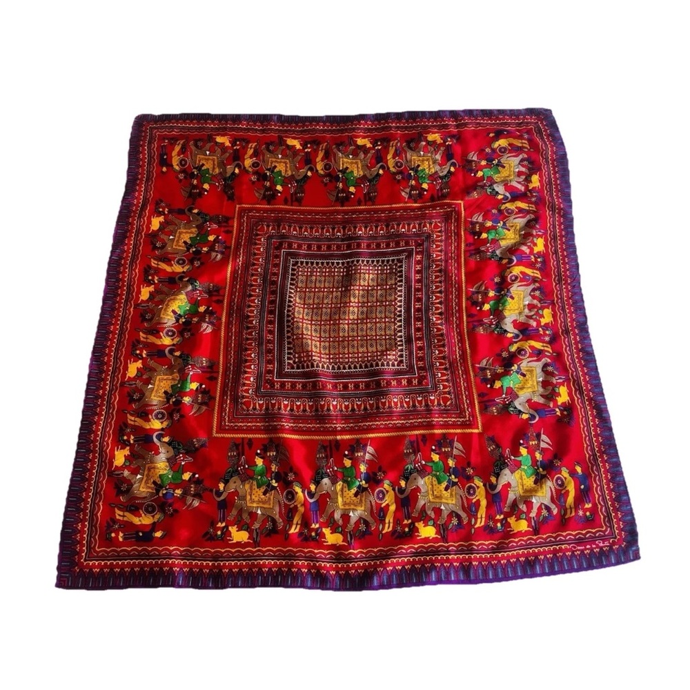VTG Oscar De La Renta Silk Scarf Women’s Red Indian Inspired Print Square 31”